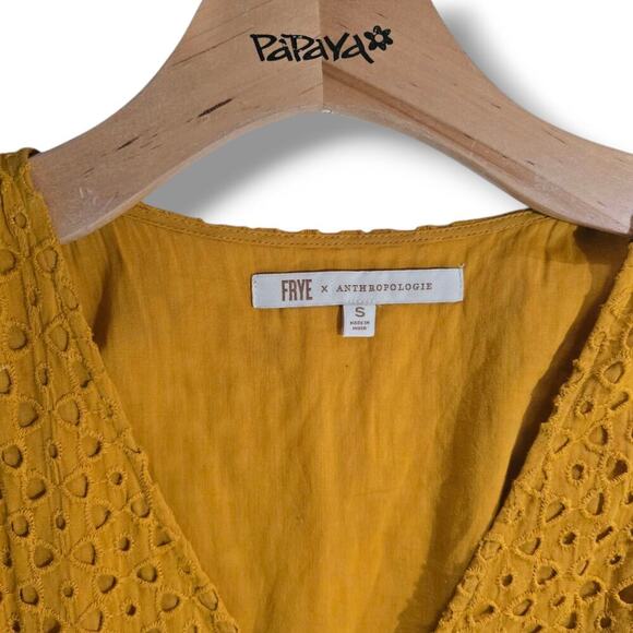 Frye x Anthropology women's mustard yellow eyelet sleeveless midi dress small - Picture 5 of 9